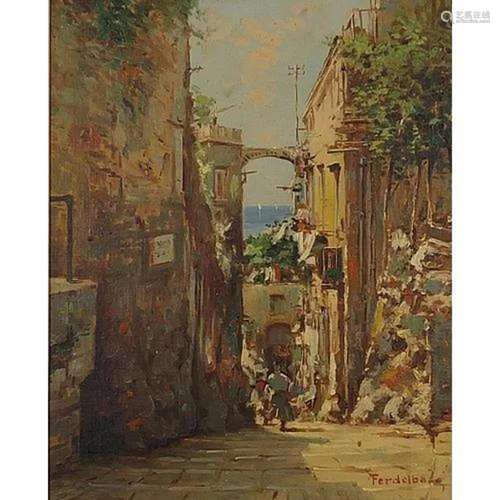 Mario Ferdelba - Continental street scene with figures, oil ...