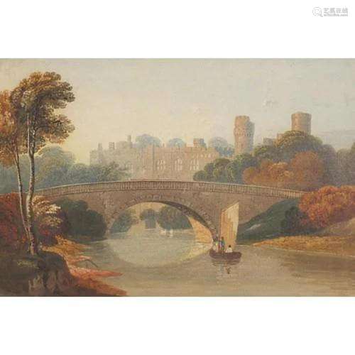 Attributed to David Cox - Warwick Castle with bridge, waterc...