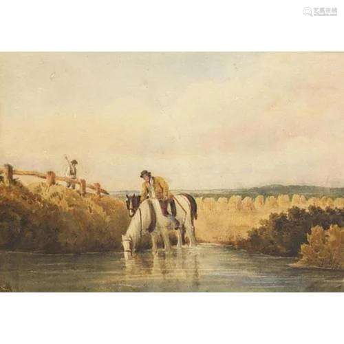 David Cox 1847 - Figures and horses in water, 19th century w...