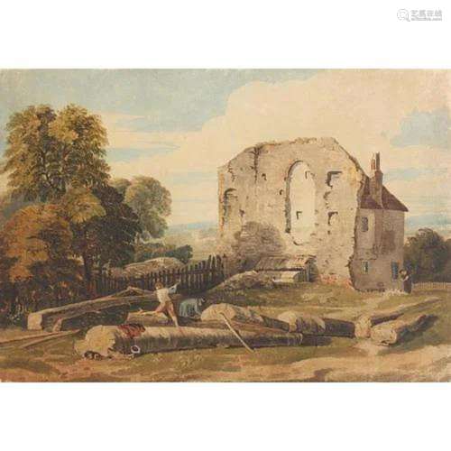 Attributed to of William Havell - Figures logging by ruins, ...