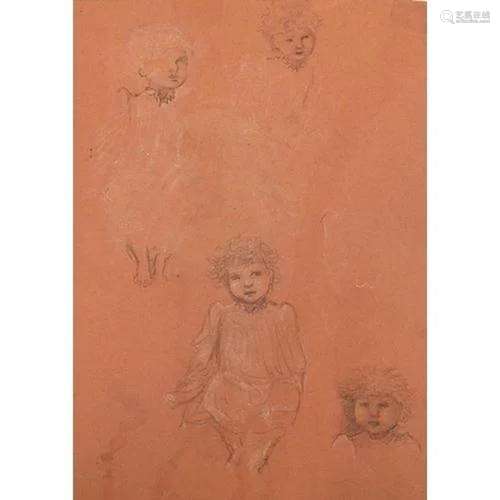 Manner of Edward Burne-Jones - Studies of young girl, Pre-Ra...