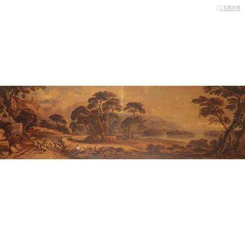 Attributed to John Varley - River landscape with peasants an...