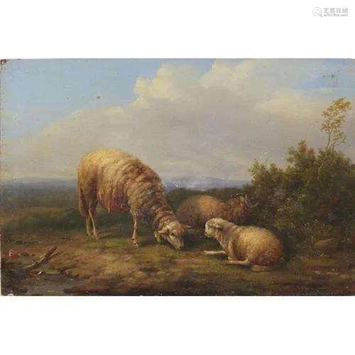 Circle of Thomas Sidney Cooper, Three sheep in a landscape, ...