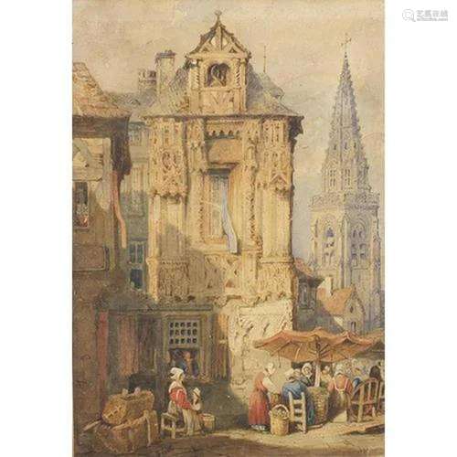 Samuel Prout - Nuremburg street scene with figures, 19th cen...