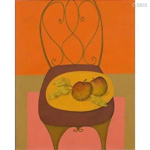 Geoffrey Robinson - Still life fruit on a chair, acrylic on ...