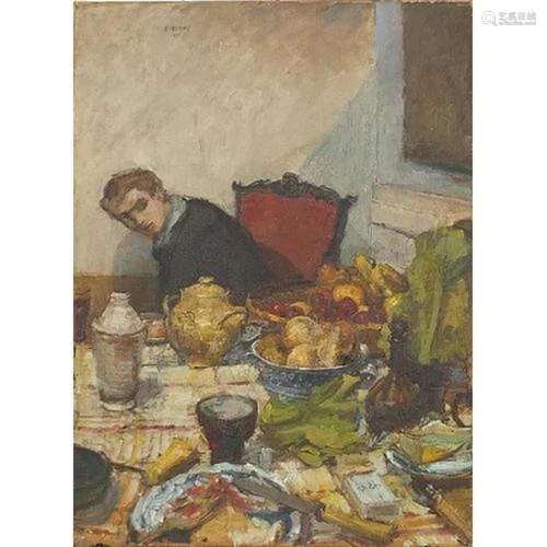 Eric Hebborn - Interior scene with still life fruit and vess...