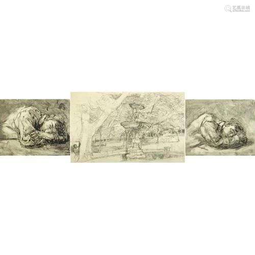 Eric Hebborn - Landscape with water fountain and two sleepin...