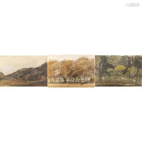 Eric Hebborn - Wooded landscapes and buildings, three waterc...