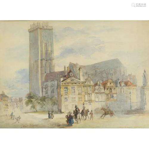 James Holland - Grande Place Malines 1853, 19th century wate...