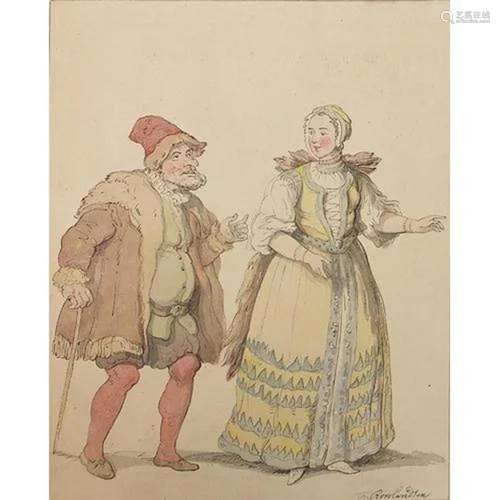 Attributed to Thomas Rowlandson - Lady and Gentleman wearing...