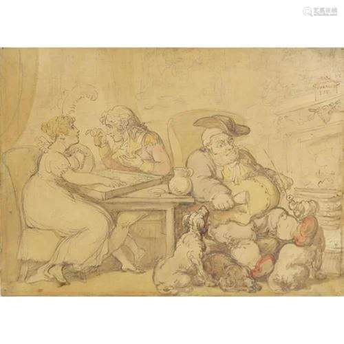 Attributed to Thomas Rowlandson - Backgammon, early 19th cen...