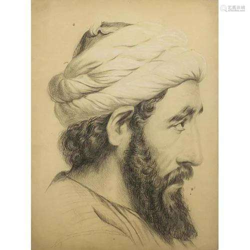 Portrait of a bearded gentleman wearing a turban, pencil on ...