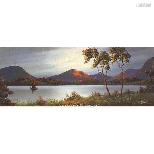 T Ray - Scotch Lake by Moonlight, gouache, mounted, framed a...