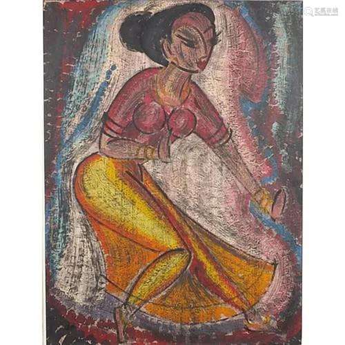 Female dancing, European school oil on board, mounted and fr...