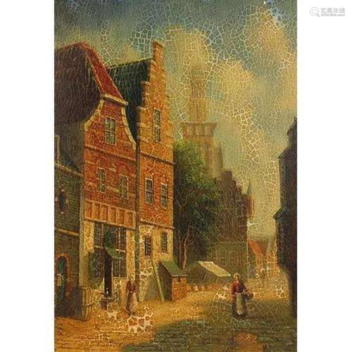 Continental street scene with figures, mounted and framed, 3...