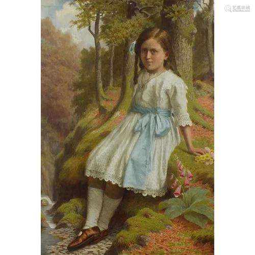 James Barnes - Portrait of a girl seated before woodland, ea...