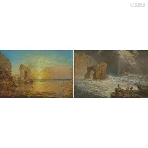 W Jenner - Rocky coastal scene and figures pulling in the ca...