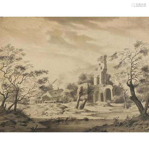 P de Beer 1753 - Landscape with windmill and cottages, 18th ...