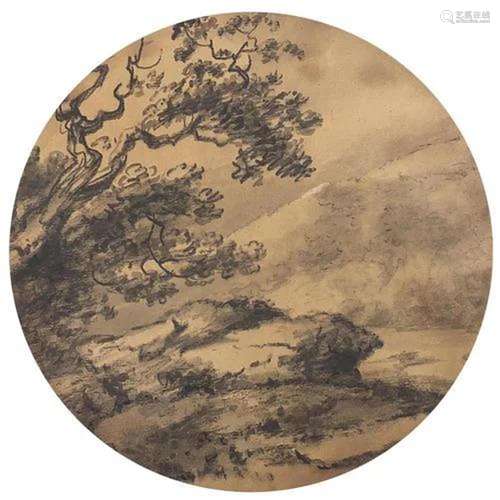 School of Thomas Gainsborough - Landscape with trees, 18th/1...