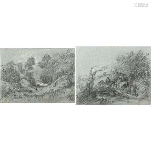 Manner of Thomas Gainsborough - Wooded landscape and figures...