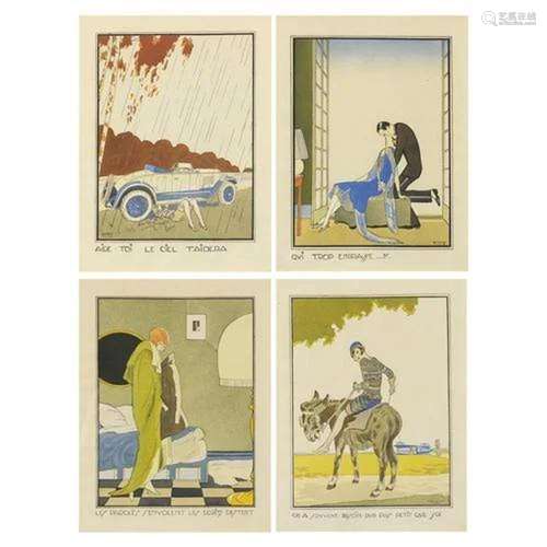 After Ettore Tito - Figures in interiors, and two others, se...