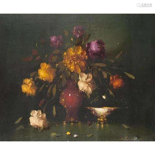 Peter Kloton - Flower study, 20th century oil on canvas, det...