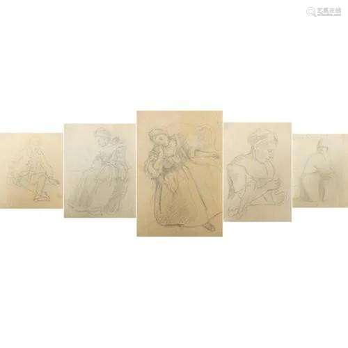 School of George Hayter - Female and child portraits, five p...