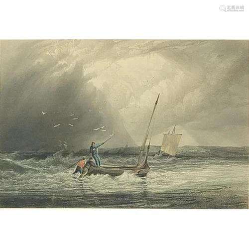 After Copley Fielding - Seascape with figures and boats, ant...