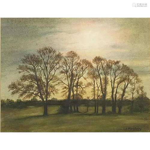 Clifford Meadway - Evening Trees, watercolour, E Stacy Marks...