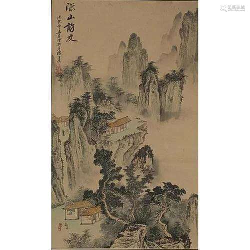 Mountainous landscape with figures and trees, Chinese waterc...