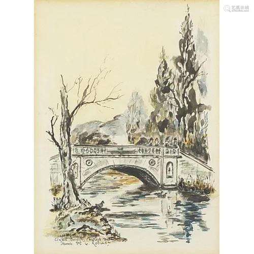 James Robinson - Classic Bridge, Chiswick House, ink and wat...