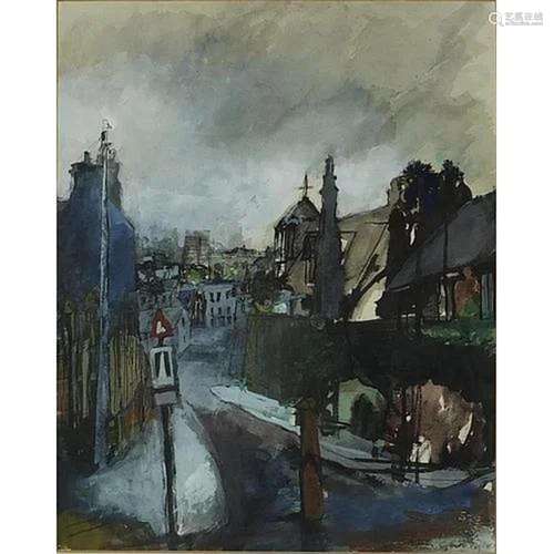 Julia Gurney 1987 - Narrow road, signed watercolour, Banksid...