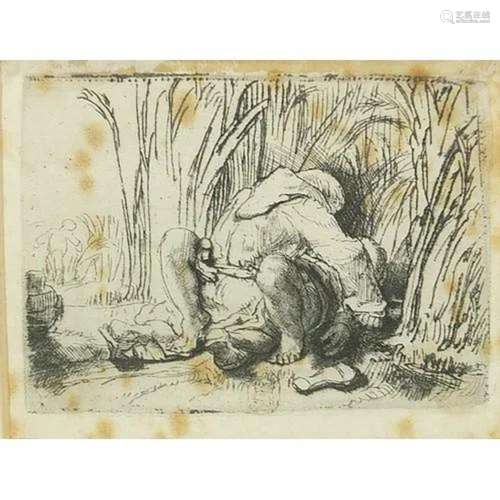 After Rembrandt van Rijn - The Monk in the Cornfield, etchin...