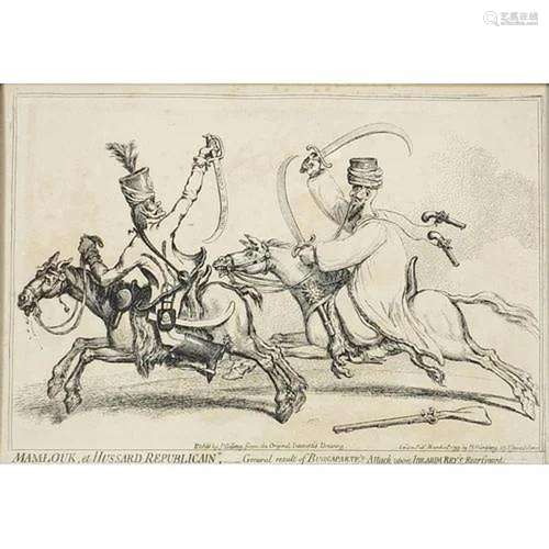 After James Gillray - Memouk et Hussard Republican, etching,...