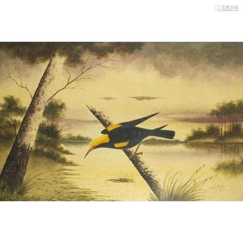 Herbert Hepburn Calvert 1919 - Bird on a branch before water...