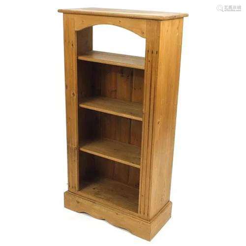 Pine open four shelf open bookcase, 124.5cm H x 63.5cm W x 2...