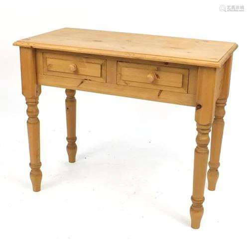 Pine side table with two drawers, 76cm H x 91cm W x 46cm D