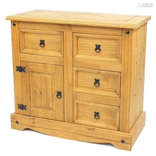 Mexican pine side cabinet with four drawers and cupboard doo...