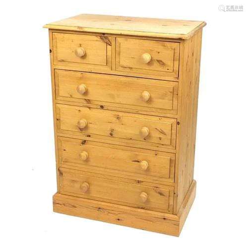 Pine six drawer chest, 108cm H x 74.5cm W x 46cm D