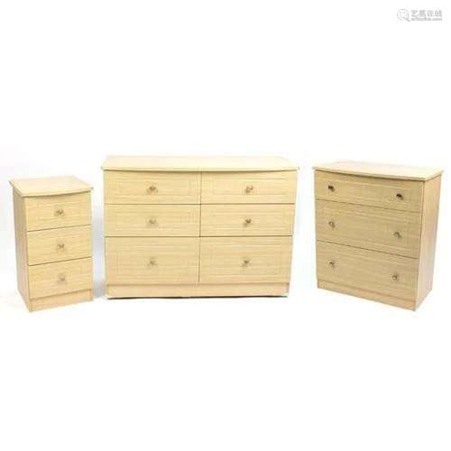 Contemporary light wood bedroom furniture comprising six dra...