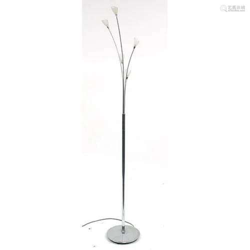 Contemporary chrome five branch standard lamp with glass sha...