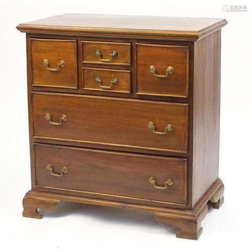 Mahogany five drawer chest with brass handles, 87cm H x 81cm...