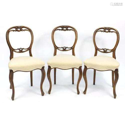Set of three Victorian rosewood dining chairs, 85cm high