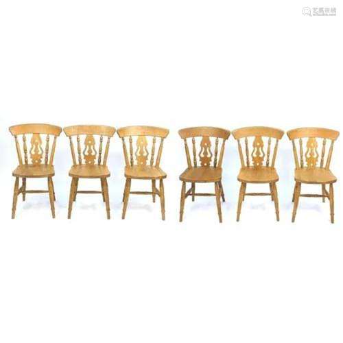 Set of six pine dining chairs, 85cm high