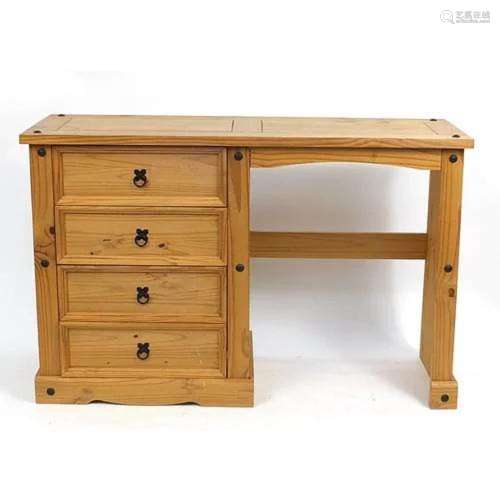 Pine desk with four drawers, 86cm H x 133cm W x 45cm D