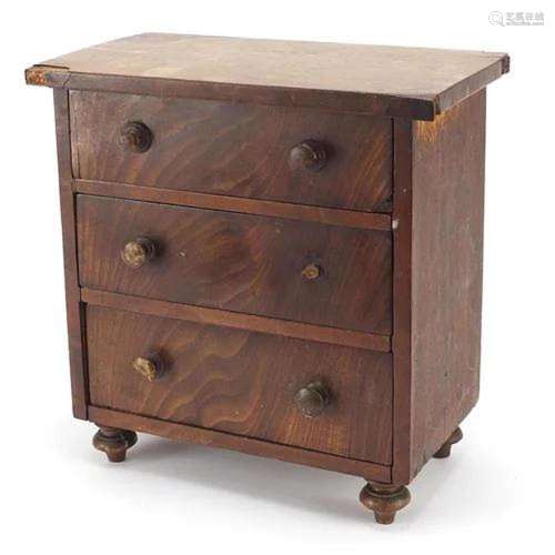 Victorian mahogany three drawer apprentice chest, 25.5cm H x...