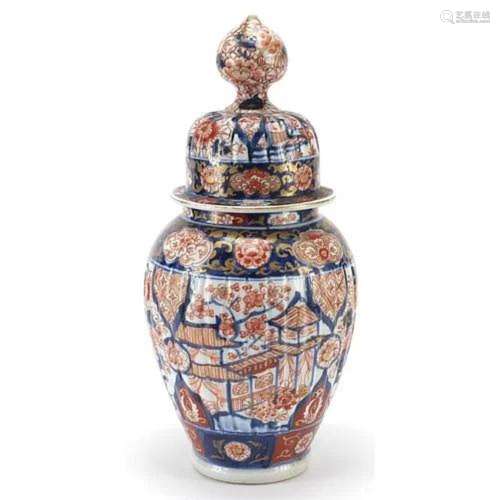 Large Japanese Imari porcelain vase and cover hand painted w...