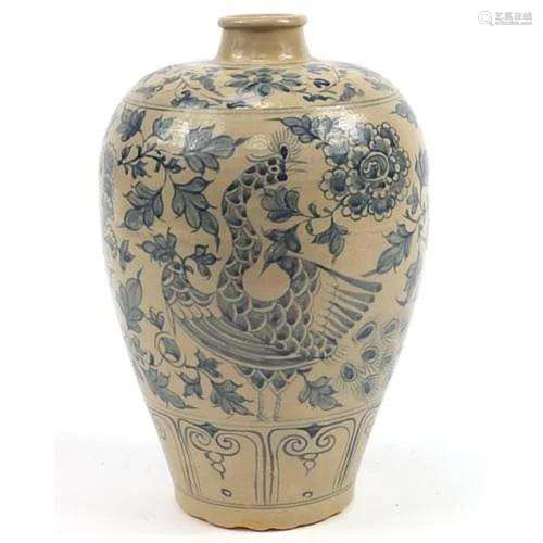 Chinese porcelain Meiping vase hand painted with birds of pa...