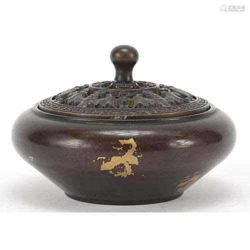 Chinese partially gilt bronze censer and cover pierced with ...