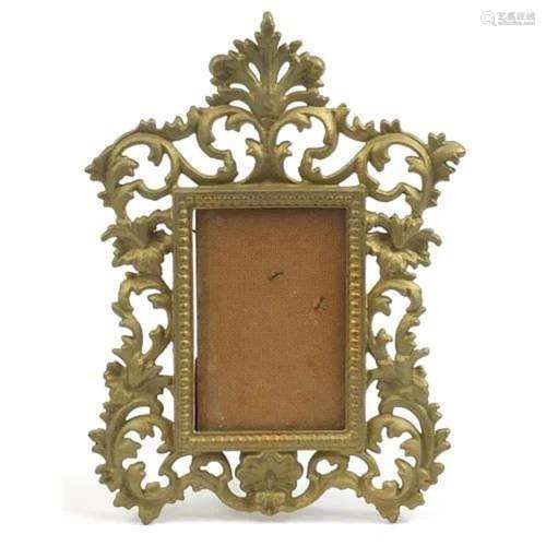 Brass Rococo style easel photo frame, 32cm high